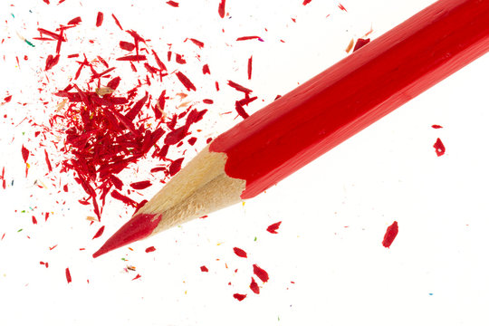 Red pencil and wood shavings