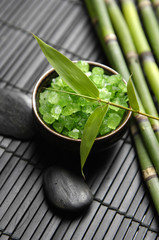 Bath salts and lucky bamboo for a relaxing spa moment
