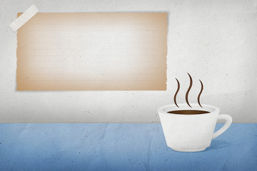 Cup of coffee with area for text, Paper craft from recycled pape