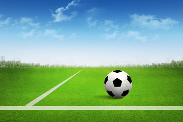 Fototapeta na wymiar Soccer ball on soccer field