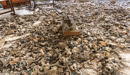 Vintage photo of many gasmasks
