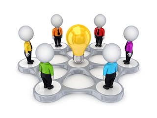 3d small people around idea symbol.