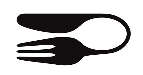 Composition of silhouettes of fork knife and spoon isolated on w