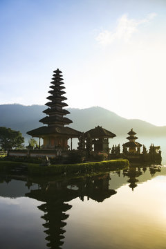 balinese lake temple dawn bali indonesia