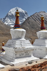 Buddhistic stupas in Tibet and holy Mount Kailash