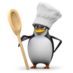 Fototapeta premium 3d Penguin in glasses and chefs hat with spoon