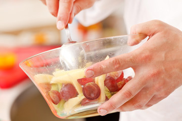 chef making summer dessert