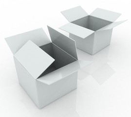 3d render two white box opened