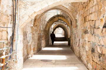 Sreet of Jerusalem Old City Alley made with hand curved stones