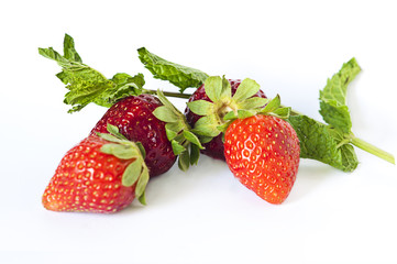 isolated strawberries with  peppermint