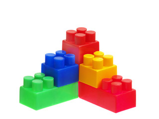 Bright Color Building Blocks Isolated on White. Focus on near ed