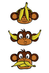 Naklejka premium See no evil, Hear no evil, Speak no evil, with bananas.