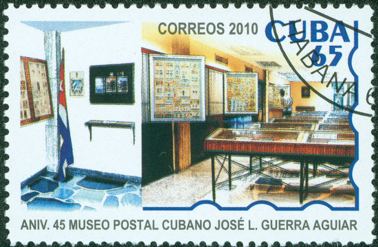 stamp printed in Cuba shows image of the Building interior
