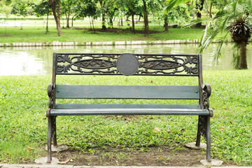 Metal bench in the public park