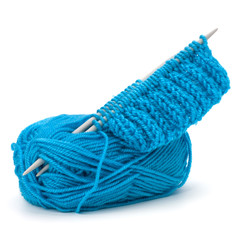 Woollen thread and knitting needle. Needlework accessories.