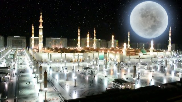 Prophet's Mosque east side at night