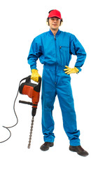 worker with a hammer drill