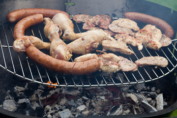 barbecue with delicious grilled meat on grill