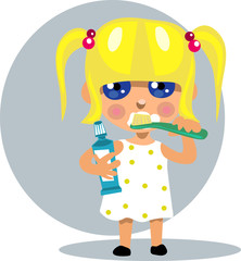 Little girl brushing her teeth