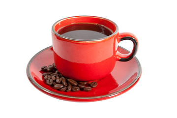 black coffee in red cup