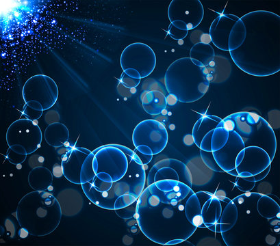 Blue bubbles and light illustration background