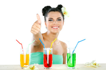 Beautiful sexual girl with glass of juice