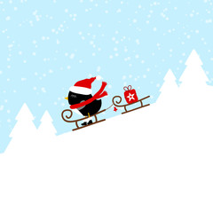 Penguin Sledding On Sleigh Pulling Sleigh Gift Blue