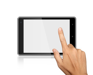 hand point on Tablet PC Isolated on white background