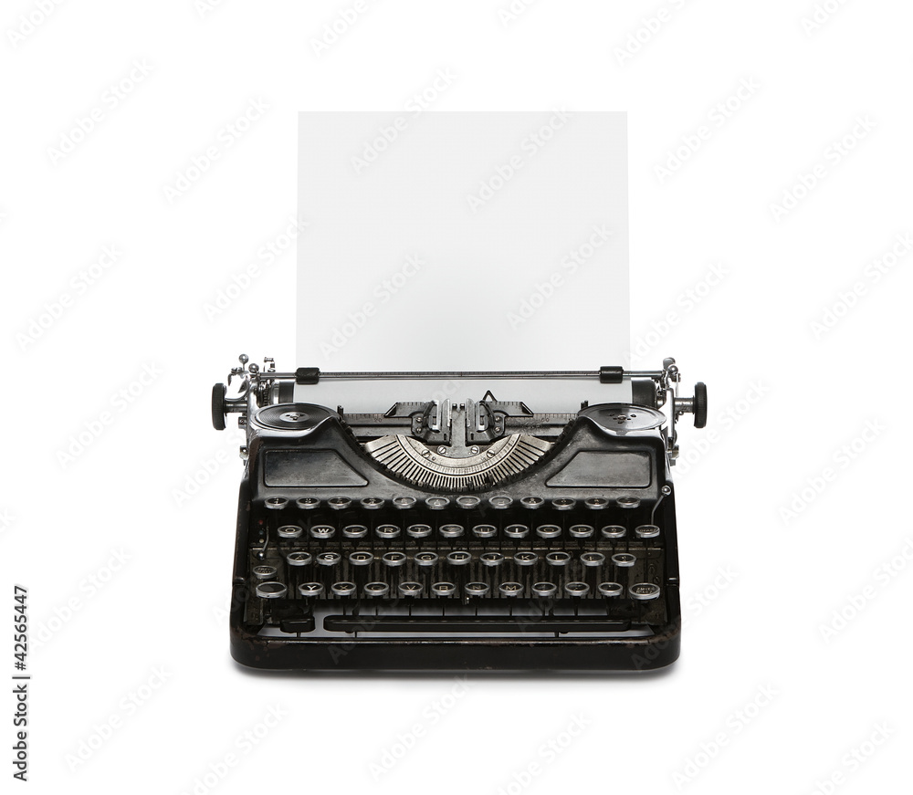 Fototapete retro rusty typewriter isolated on white background