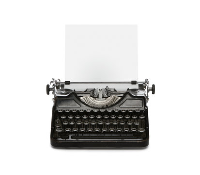 Retro rusty typewriter isolated on white background