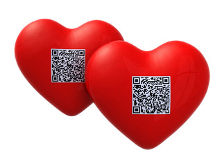 red hearts with qr code