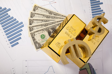 Gold bars with a linear graph 