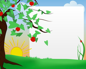 Apple tree on nature with notepad