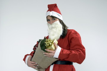 Weihnachtsfrau mit Sack voller Geschenken