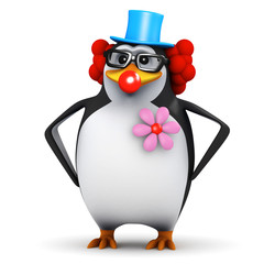 3d Penguin in glasses clowns around