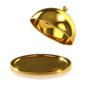 3d Gold platter with lid open