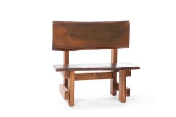 a small wooden bench on a white background