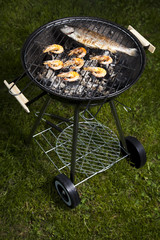 Grilling fish and shrimps