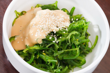 Chuka seaweed salad garnished with sesame seeds