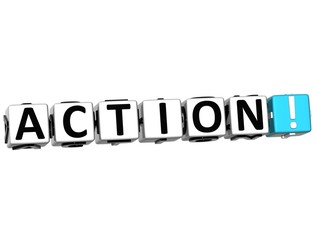 3D Action Button Click Here Block Text