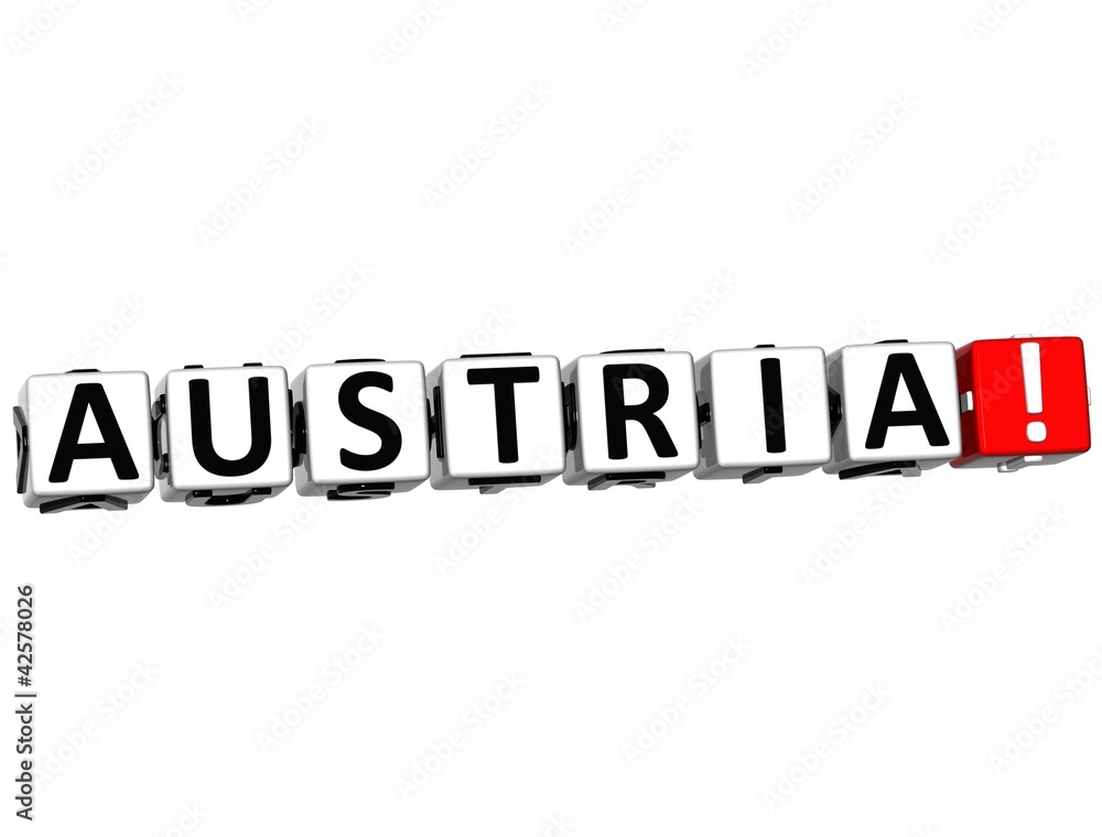 Aufkleber 3d austria button click here block text