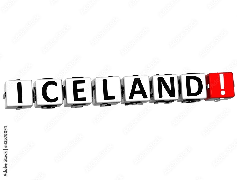 Aufkleber 3d iceland button click here block text
