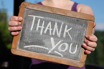 alte Schultafel mit Kreideschrift ‘THANK YOU'
