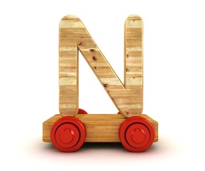 3D Wooden train alphabet isolated on white.