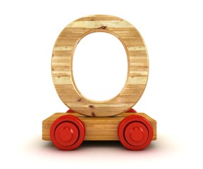 3D Wooden train alphabet isolated on white.