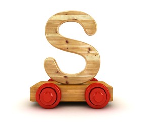 3D Wooden train alphabet isolated on white.