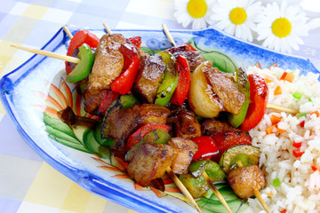 Fried skewers with rice