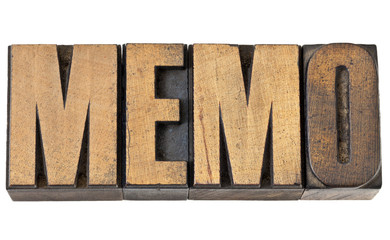 memo word in wood type