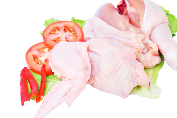 Chicken wing and drumstick uncook isolated