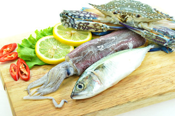 Various raw seafood